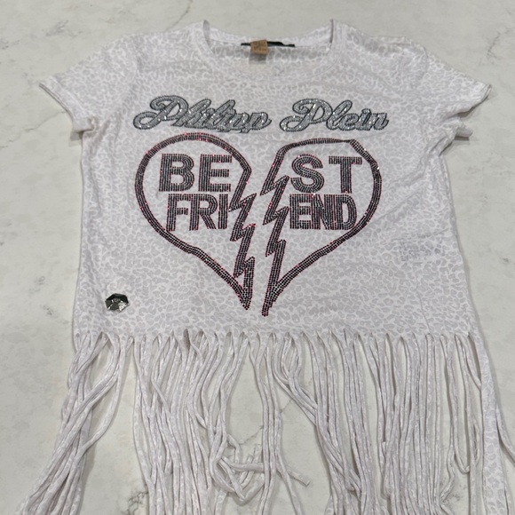 Philipp Plein White and Red Kids Fringe Tee - Picture 1 of 5